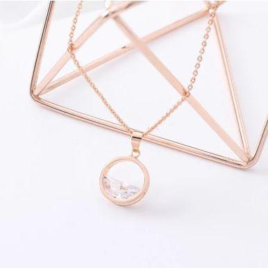 Dainty Crystal Pendant Necklace Gold Filled Minimalist