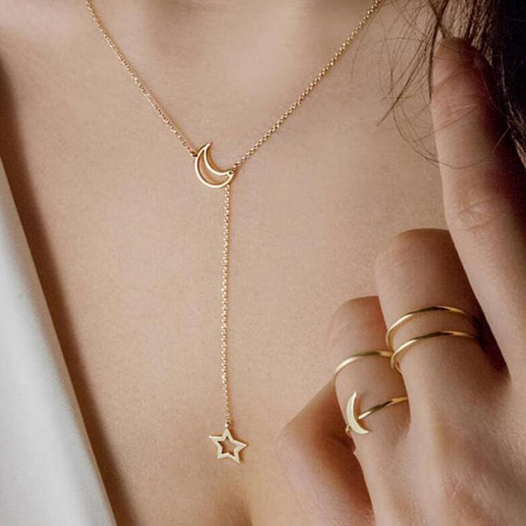 Dainty Gold Moon And Star Necklace Crescent Pendant