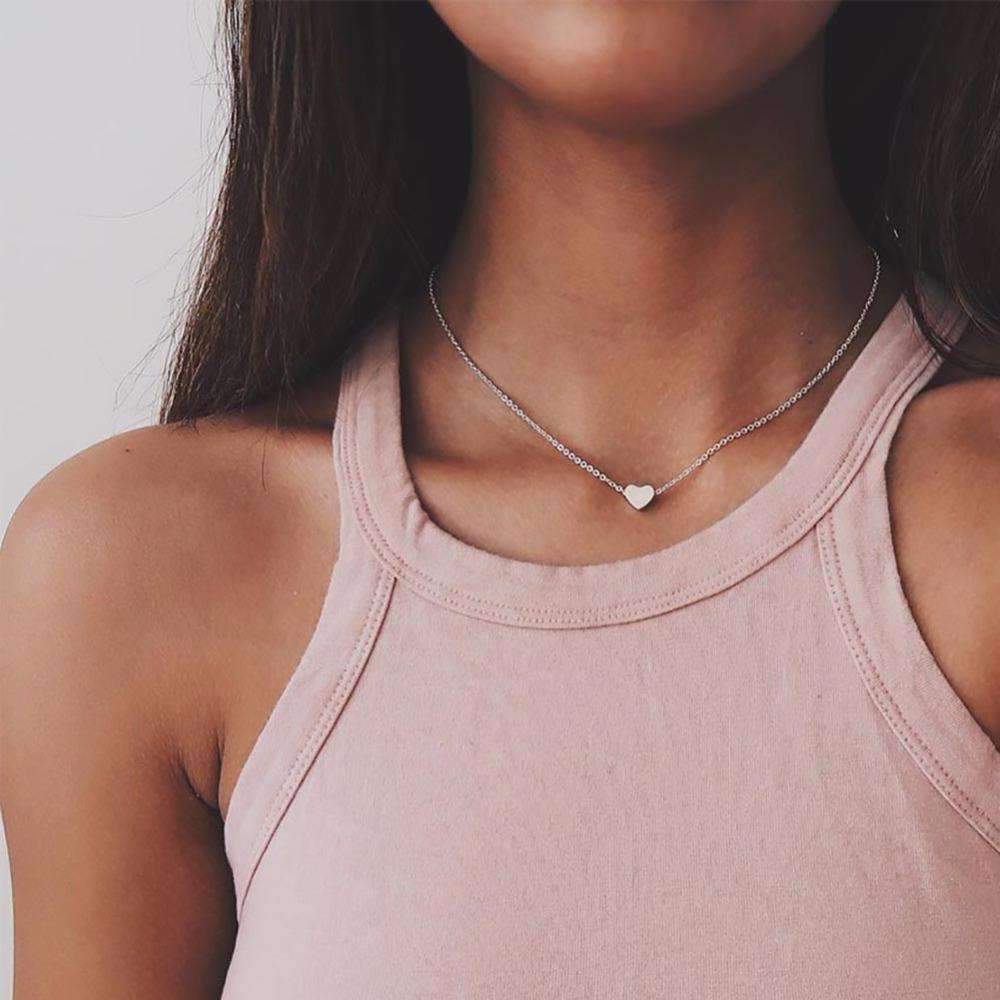 Dainty Heart Necklace Gold Minimalist Chain 16 Inch
