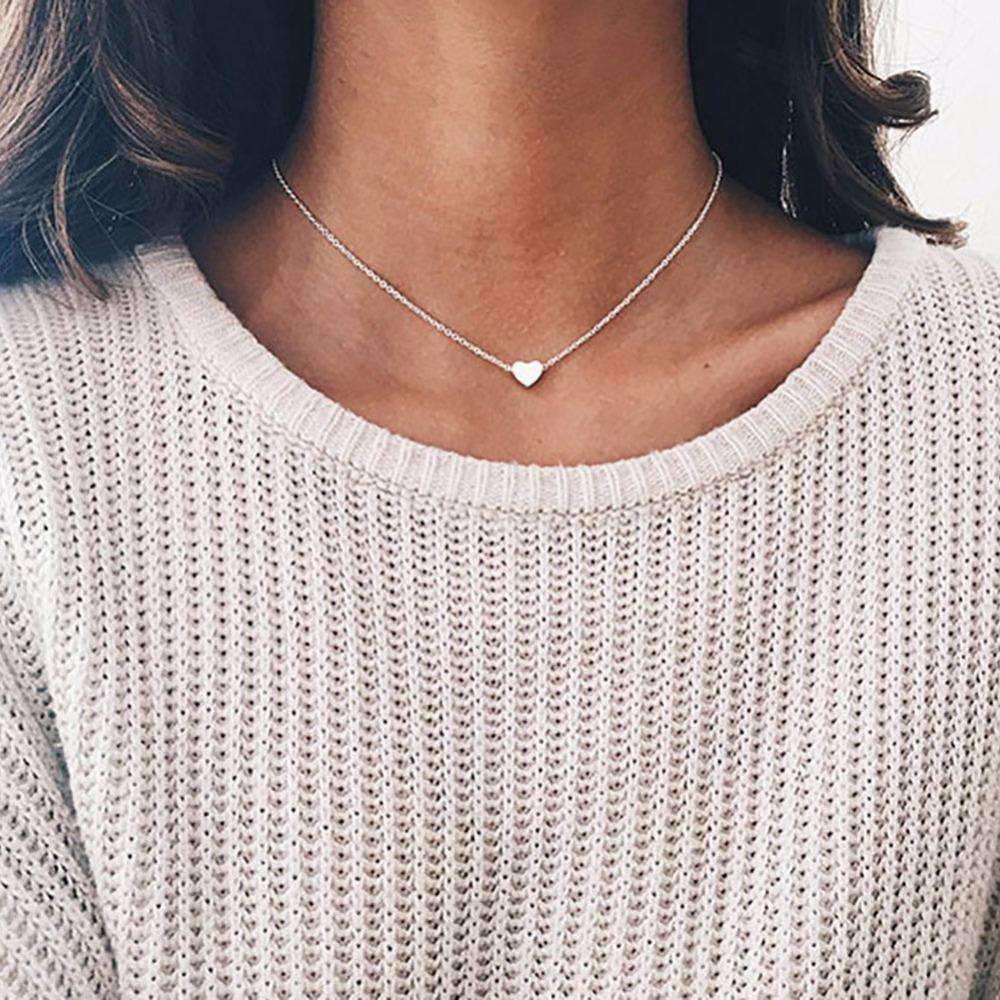 Dainty Heart Necklace Gold Minimalist Chain 16 Inch