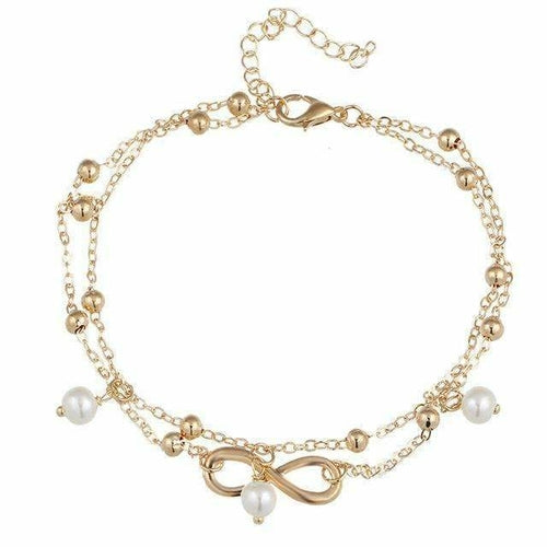 Dainty Infinity Pearl Anklet Sterling Silver Adjustable