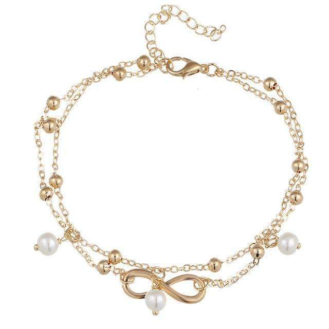 Dainty Infinity Pearl Anklet Sterling Silver Adjustable