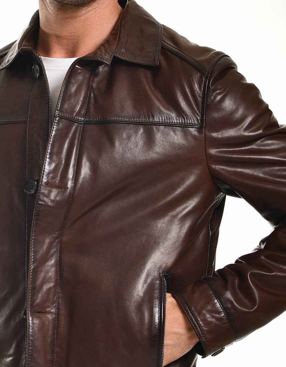 Brown Leather Bomber Jacket For Men
