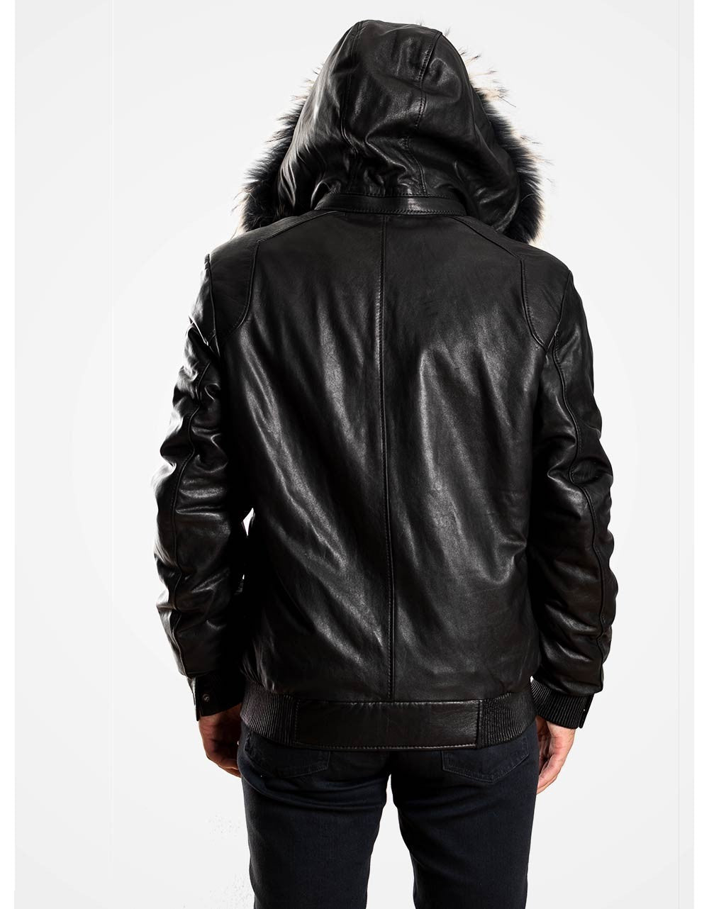 Black Hooded Leather Coat For Men