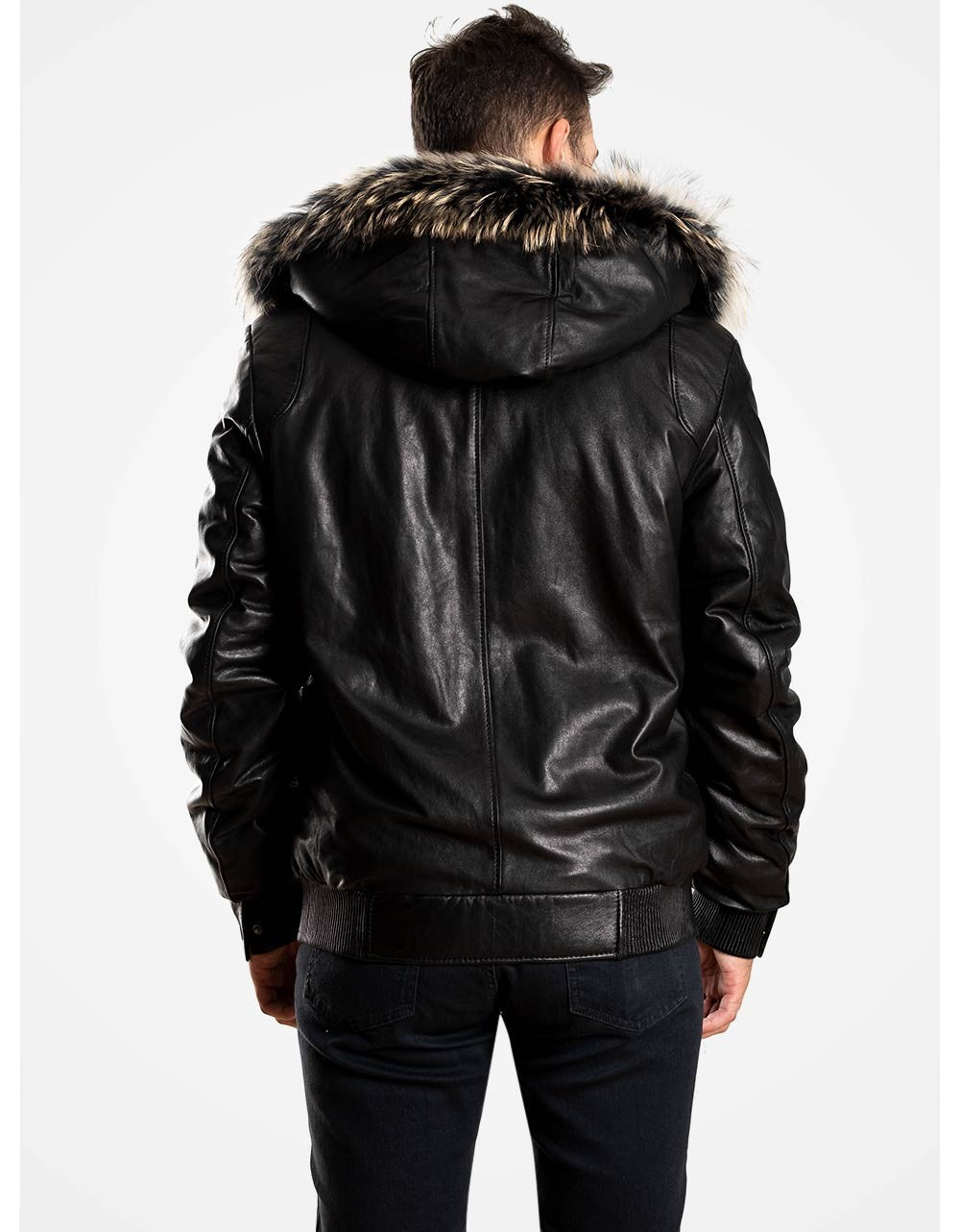 Black Hooded Leather Coat For Men