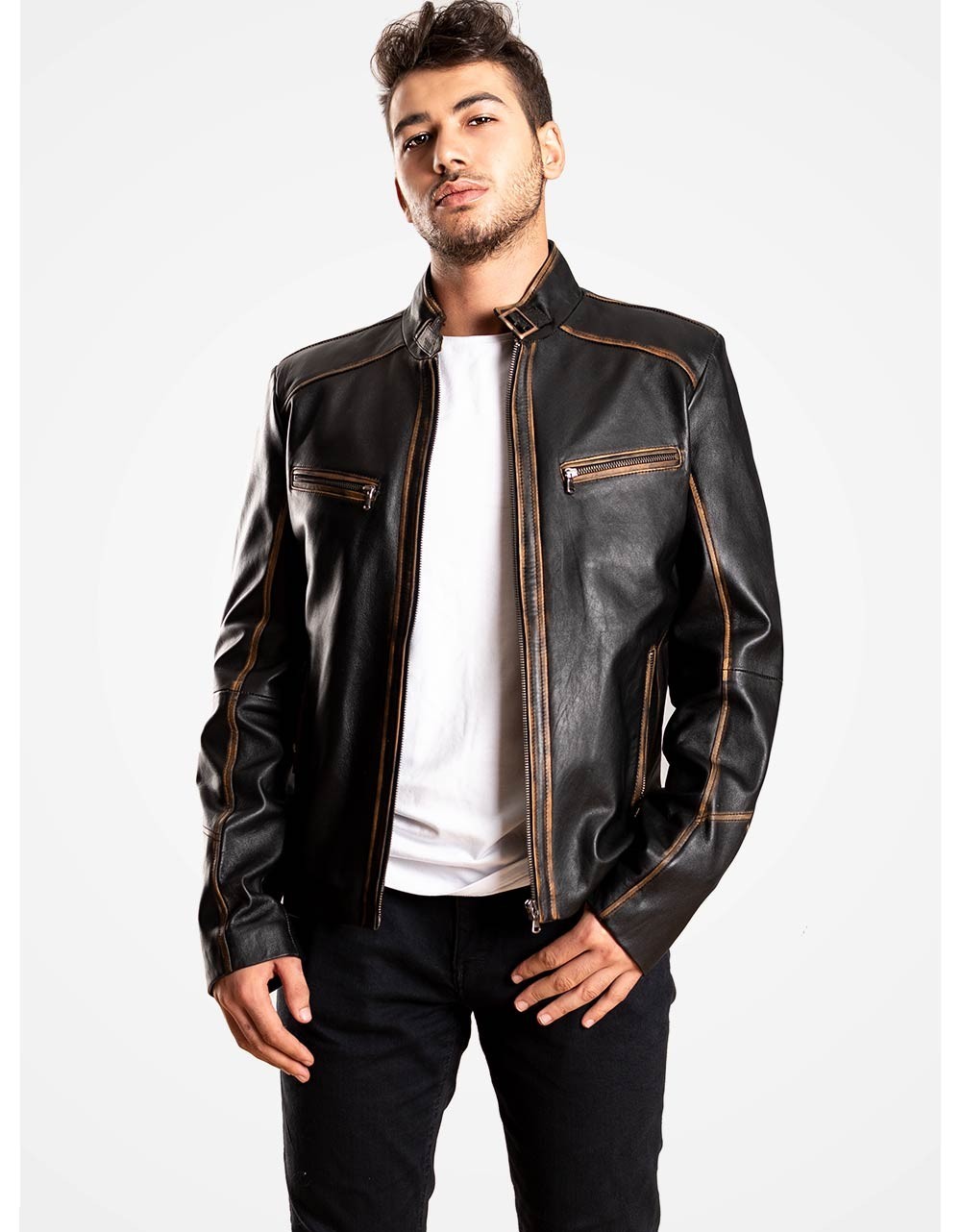 Black Leather Biker Jacket For Men