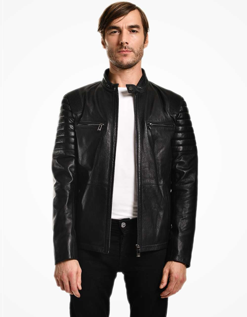 Black Leather Biker Jacket For Men