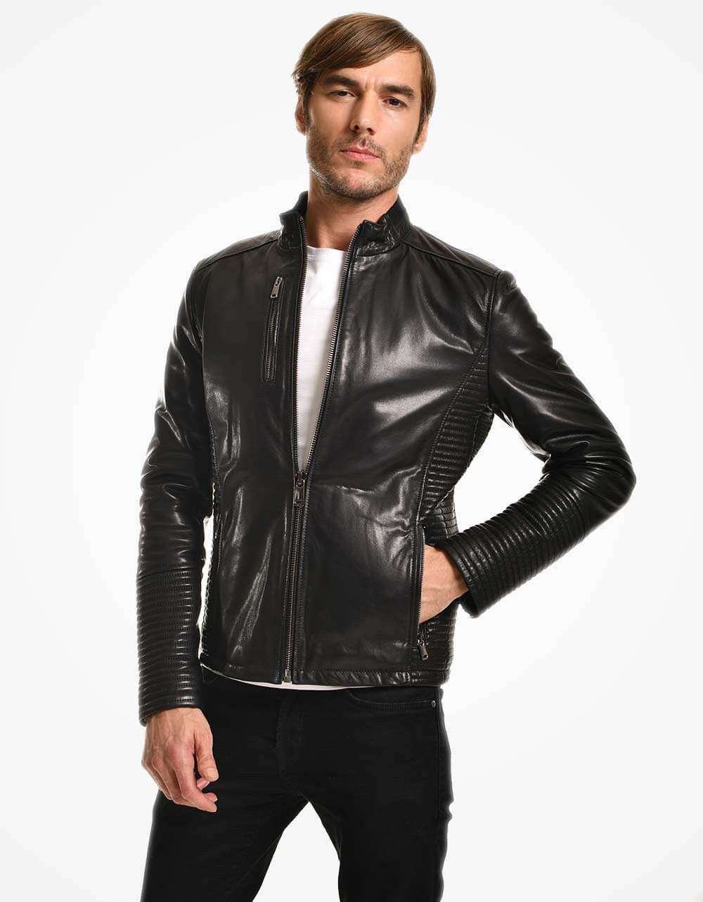 Black Leather Biker Jacket For Men