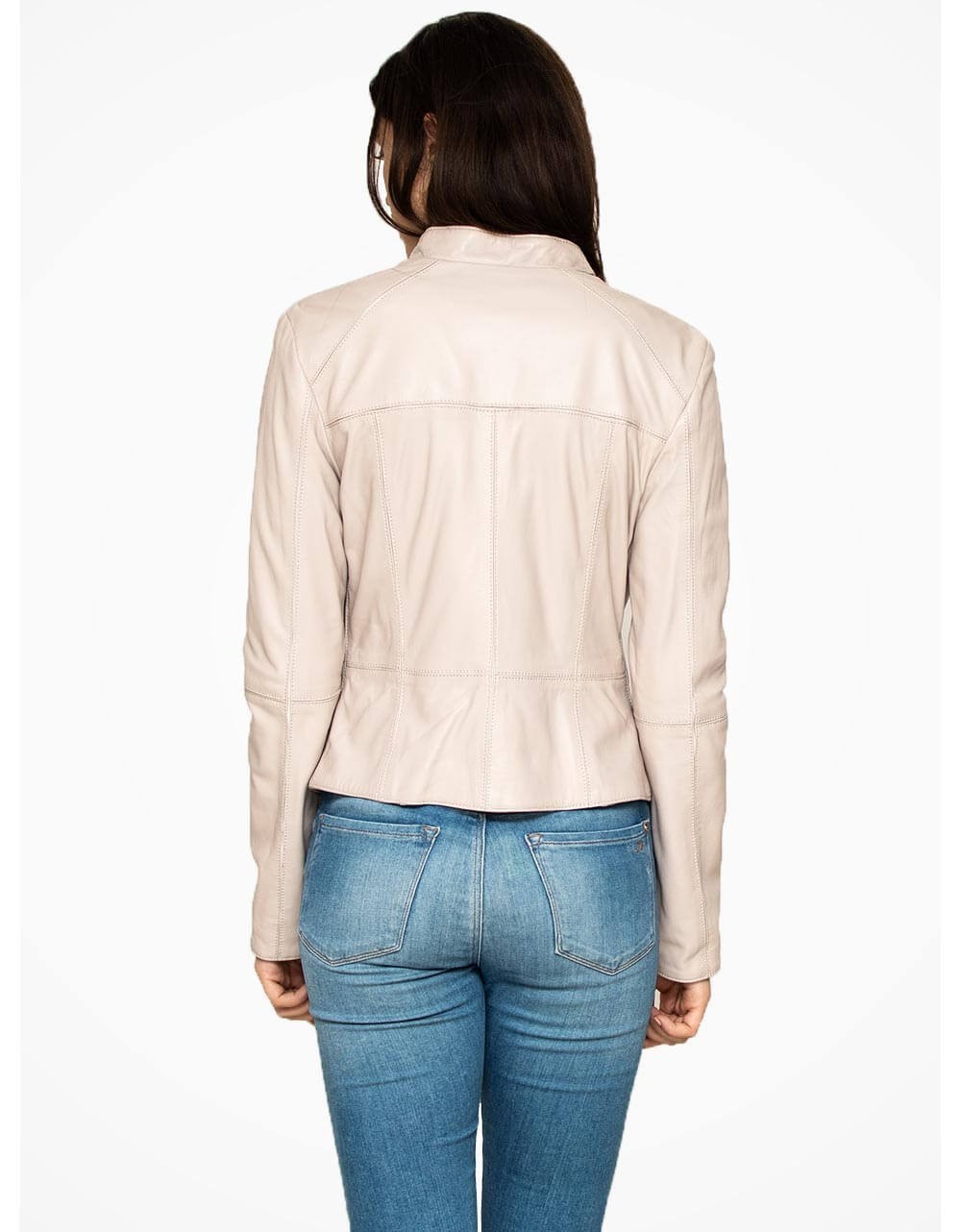 Off White Leather Biker Jacket For Women