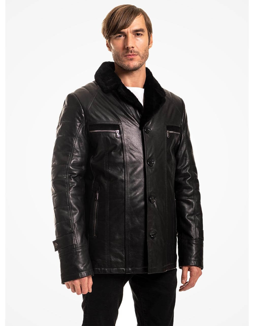 Black Vegetal Leather Coat For Men