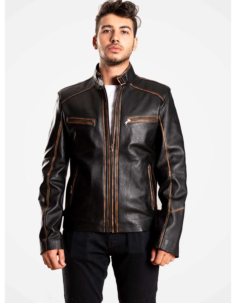 Black Leather Biker Jacket For Men