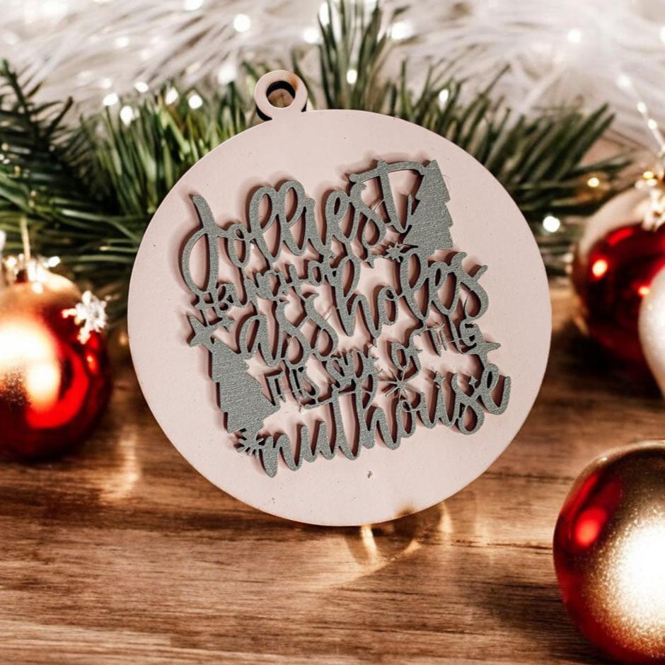 Funny Sarcastic Christmas Ornament Wooden Jolliest Bunch 12 Colors Holiday Gift