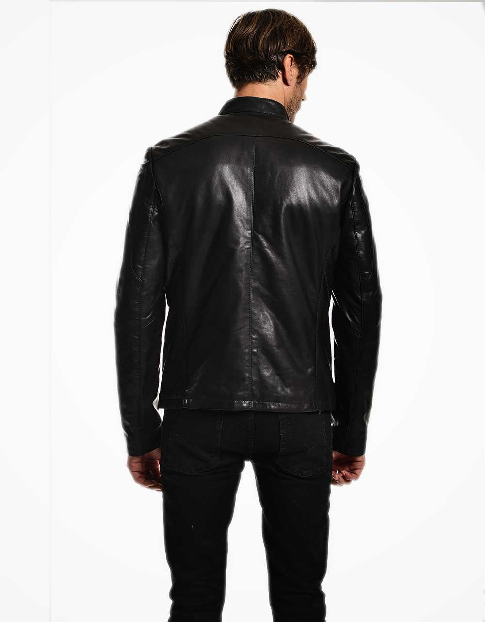 Black Leather Biker Jacket For Men