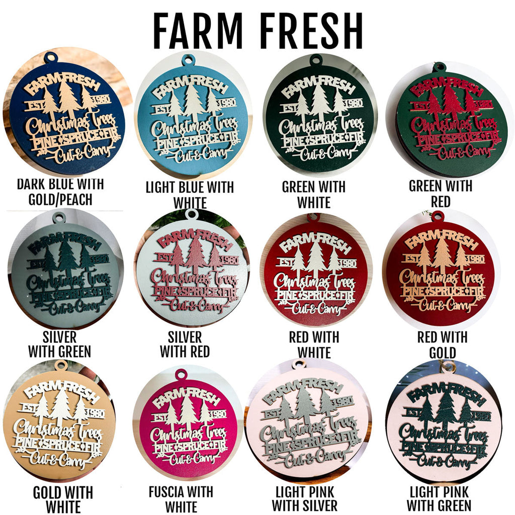 Farm Fresh Wooden Christmas Tree Ornament - Vintage Farmhouse Rustic Tree Trio