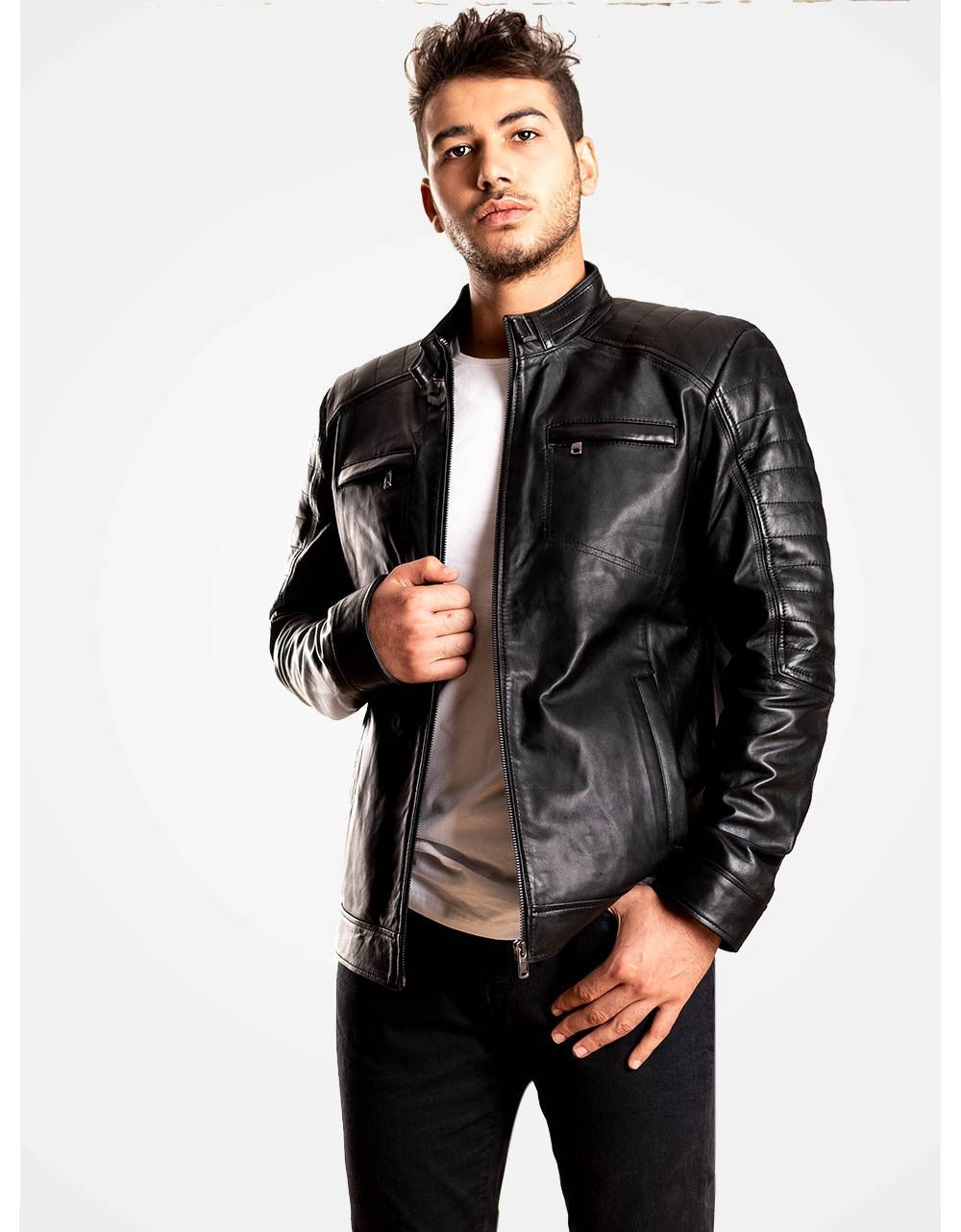 Black Leather Biker Jacket For Men