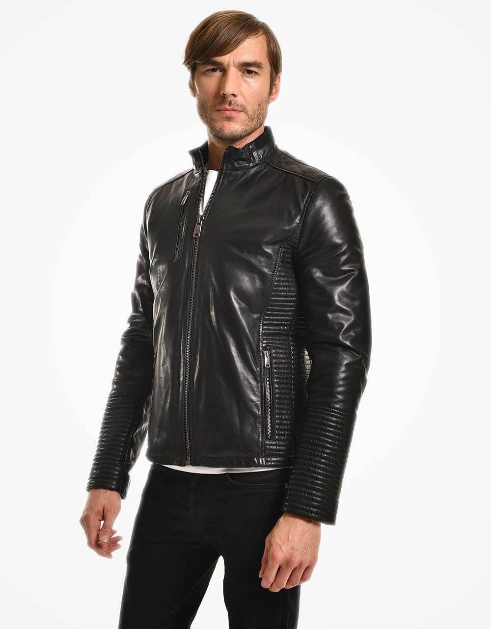 Black Leather Biker Jacket For Men