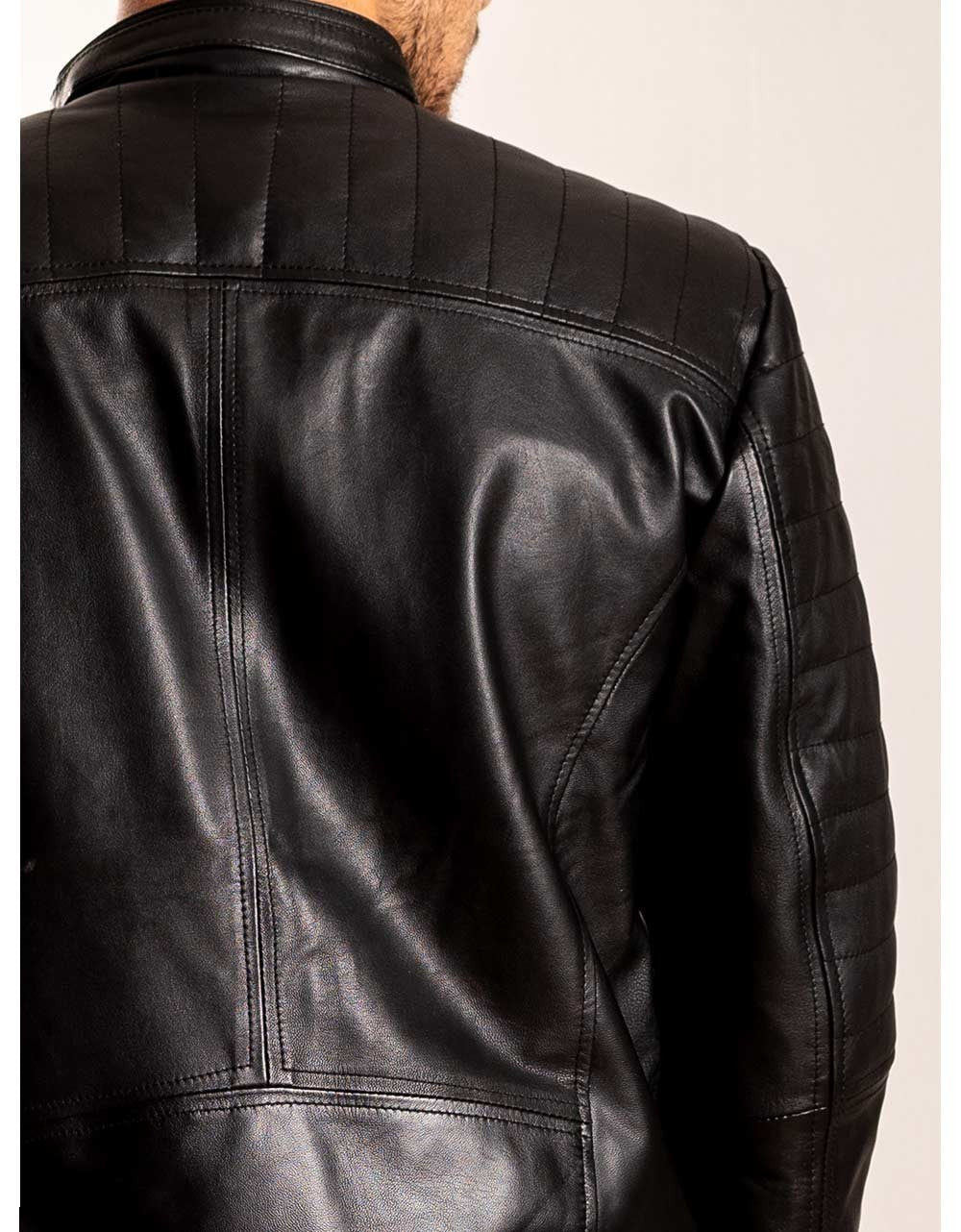 Black Leather Biker Jacket For Men