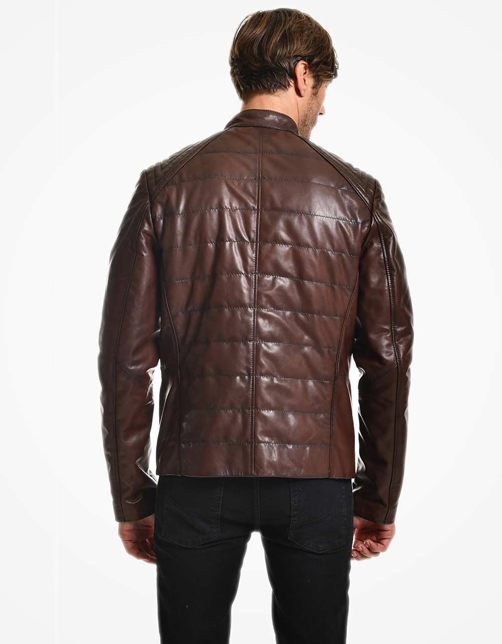 Brown Leather Biker Jacket For Men