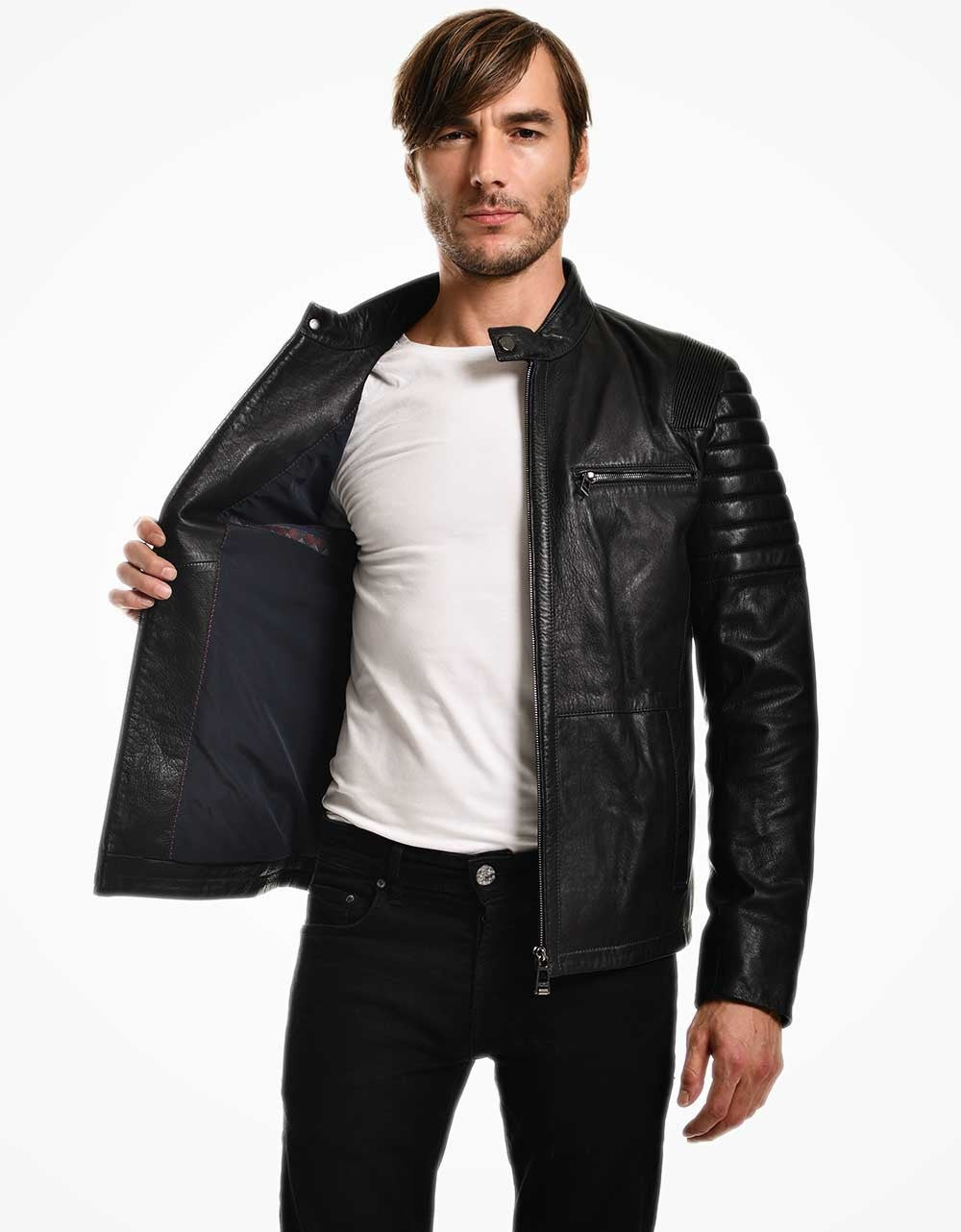 Black Leather Biker Jacket For Men