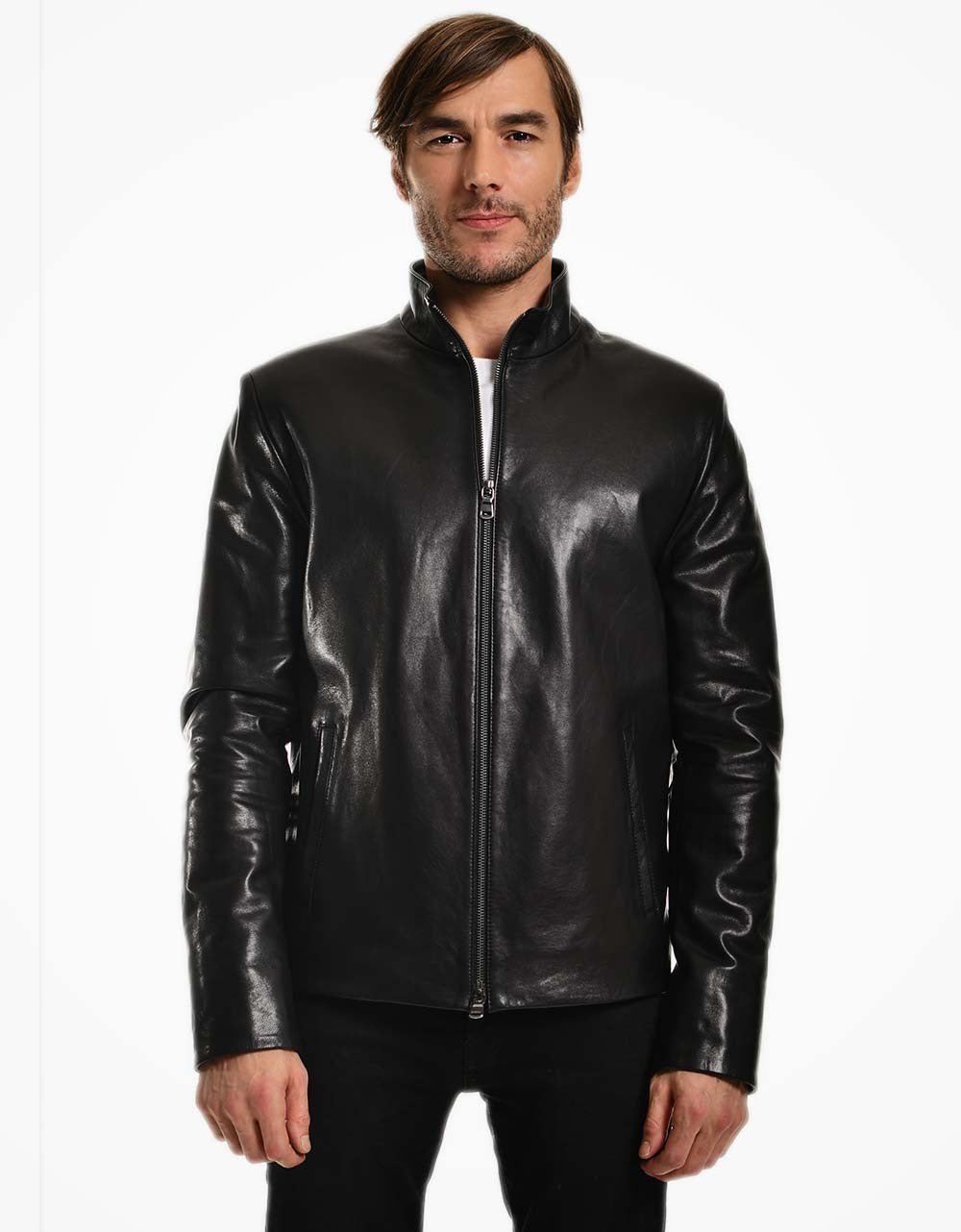 Black Leather Biker Jacket For Men