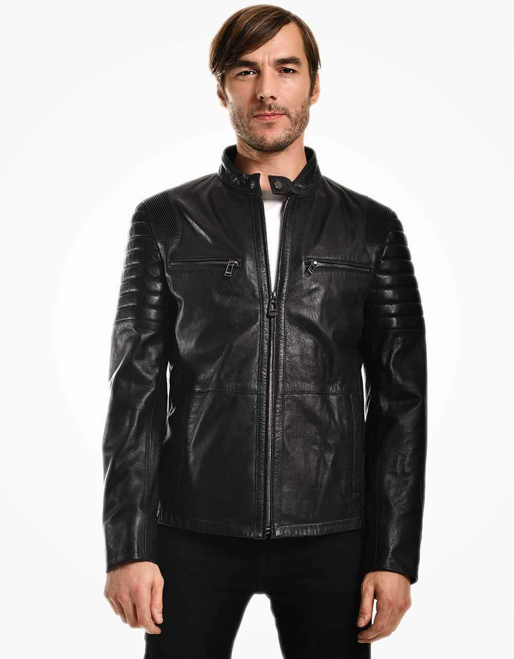 Black Leather Biker Jacket For Men