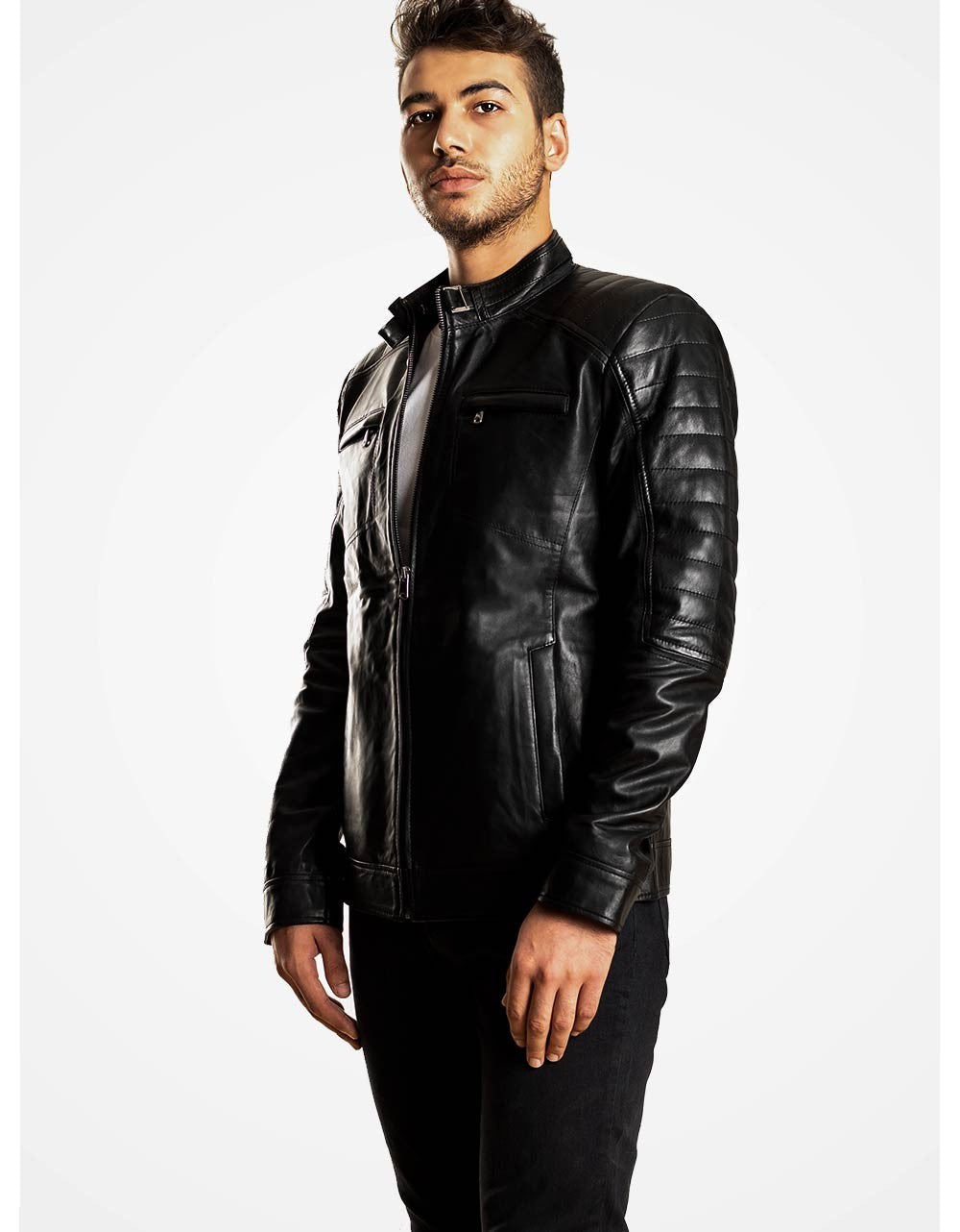 Black Leather Biker Jacket For Men