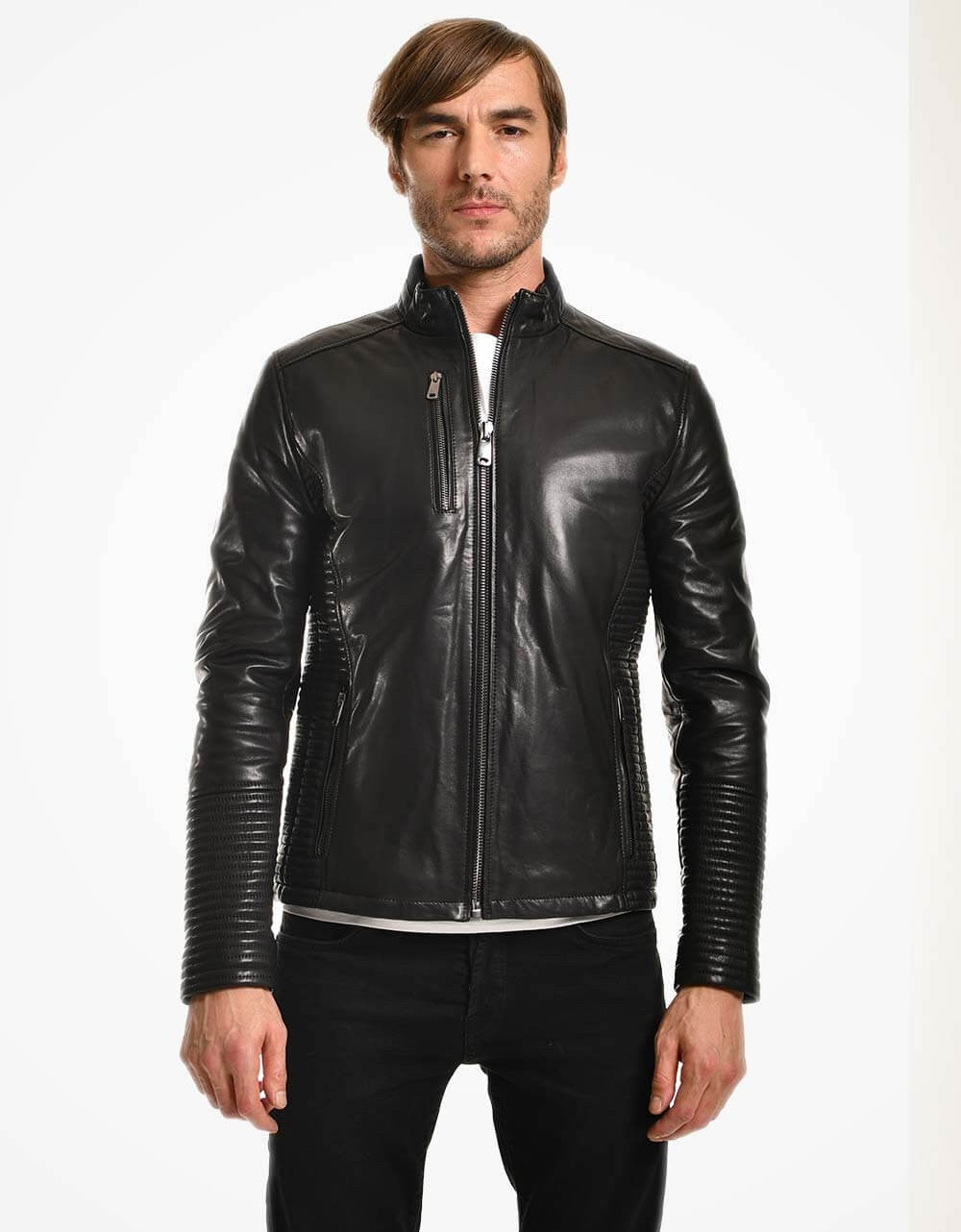 Black Leather Biker Jacket For Men
