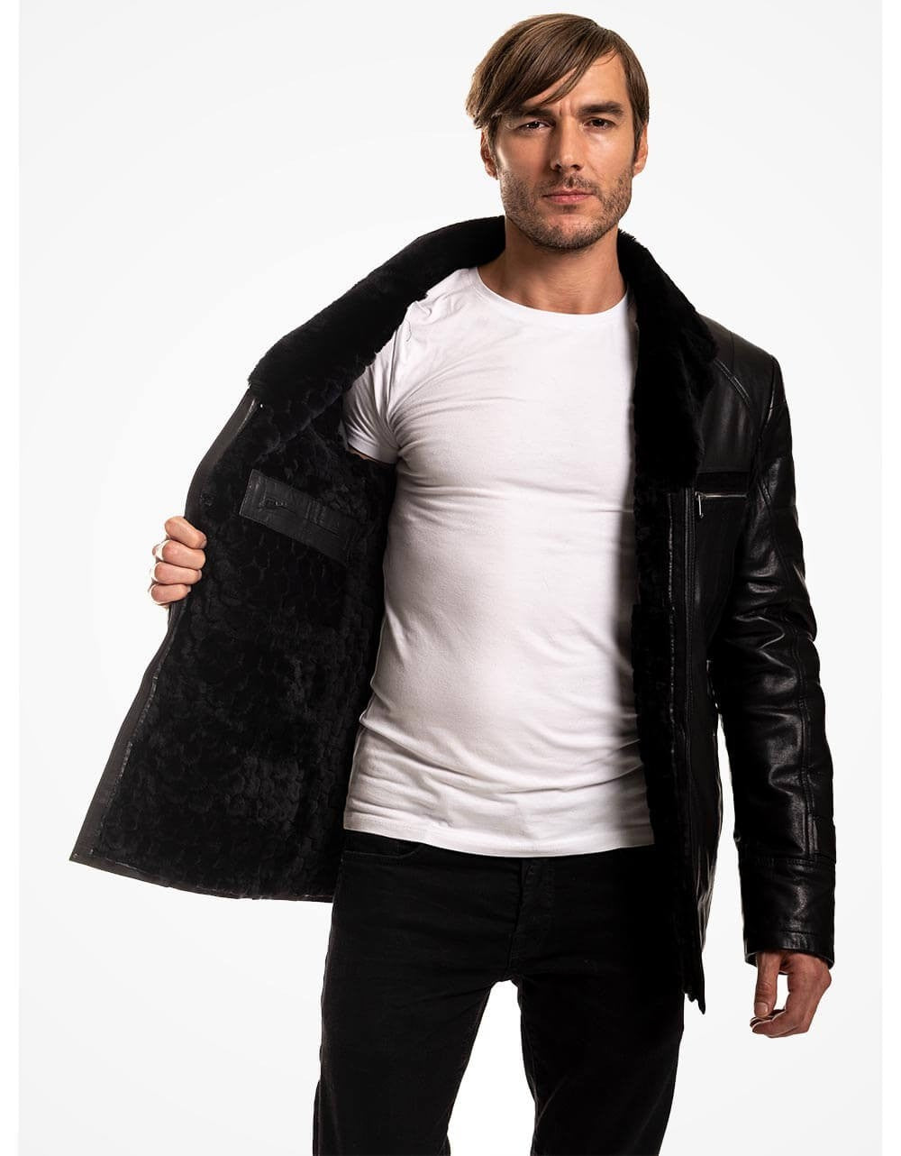 Black Vegetal Leather Coat For Men