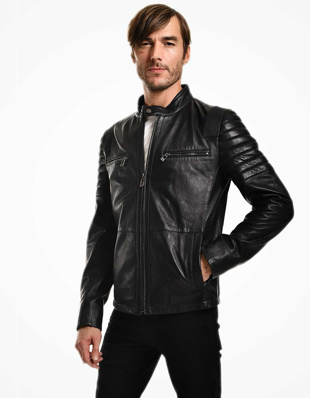 Black Leather Biker Jacket For Men