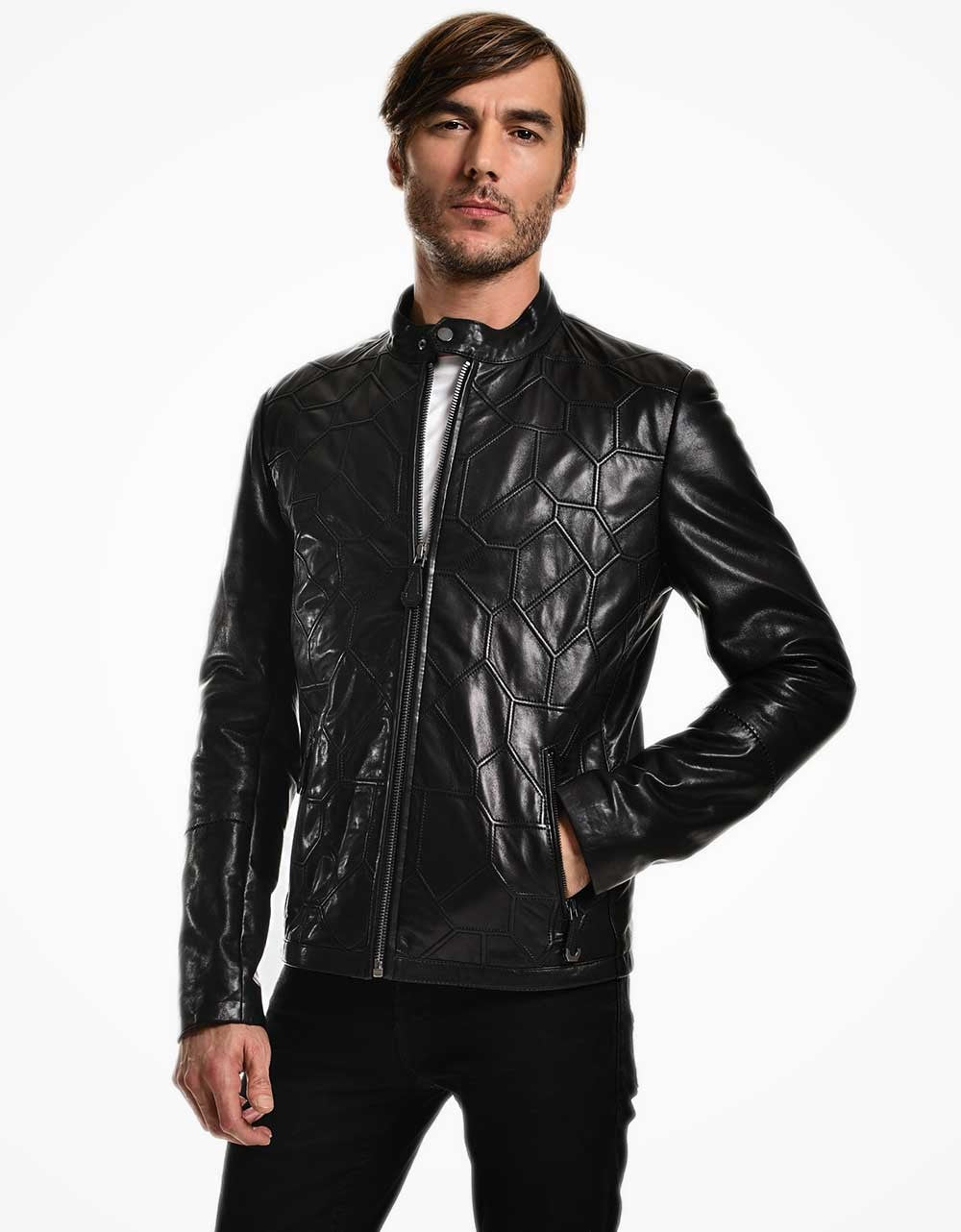 Black Leather Biker Jacket For Men