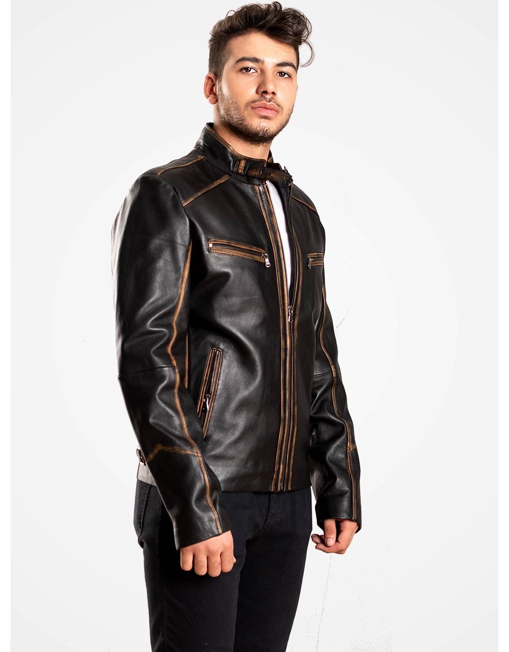 Black Leather Biker Jacket For Men