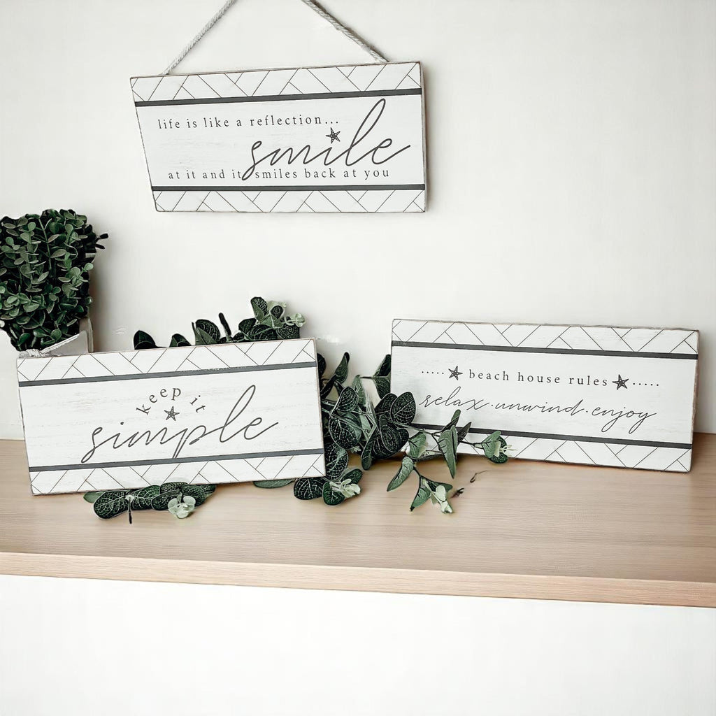 Smile Beach Wooden Wall Sign 11x5 Coastal Starfish Decor Modern Geometric
