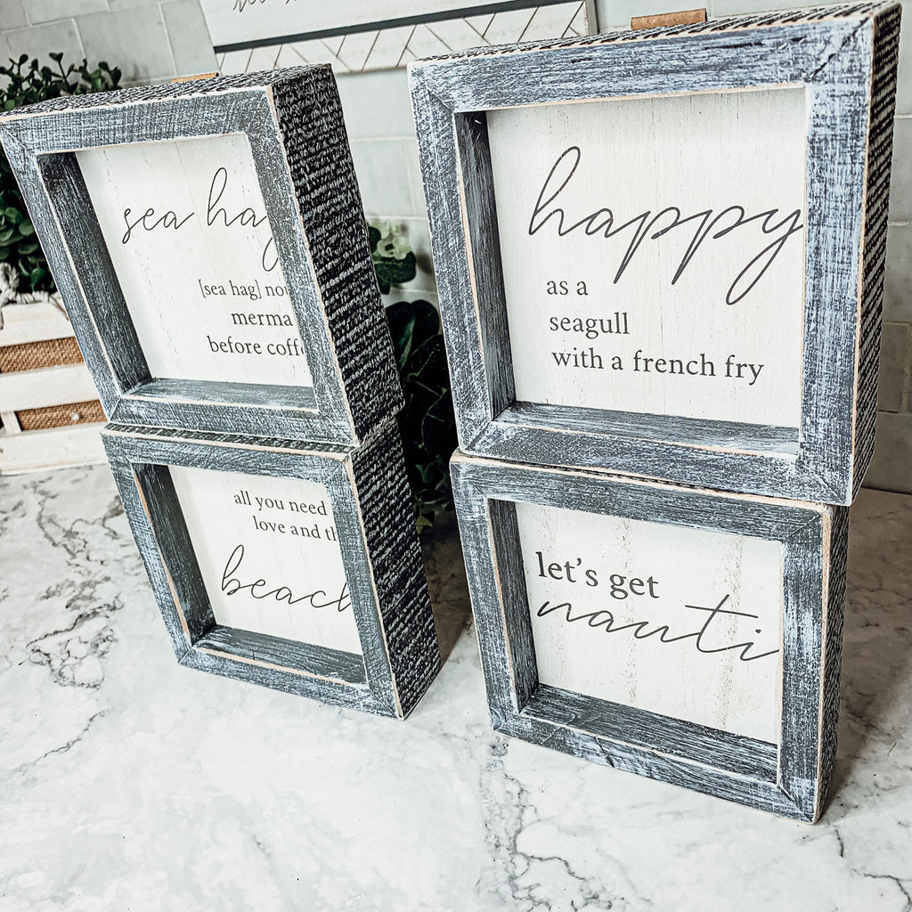 Love And Beach Wooden Sign 5x5 Beach House Wall Decor Distressed Gray Frame