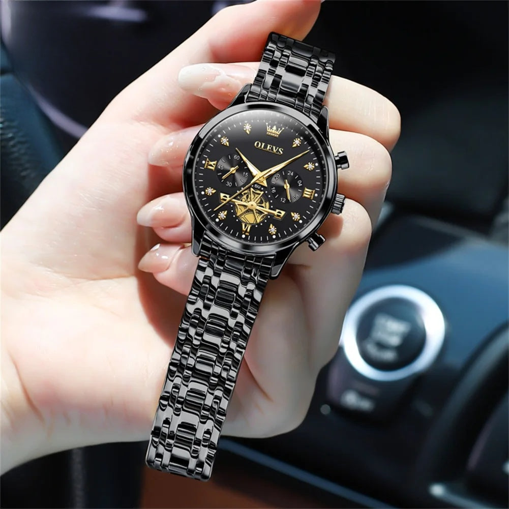 Women's Gold Stainless Steel Multifunction Quartz Watch