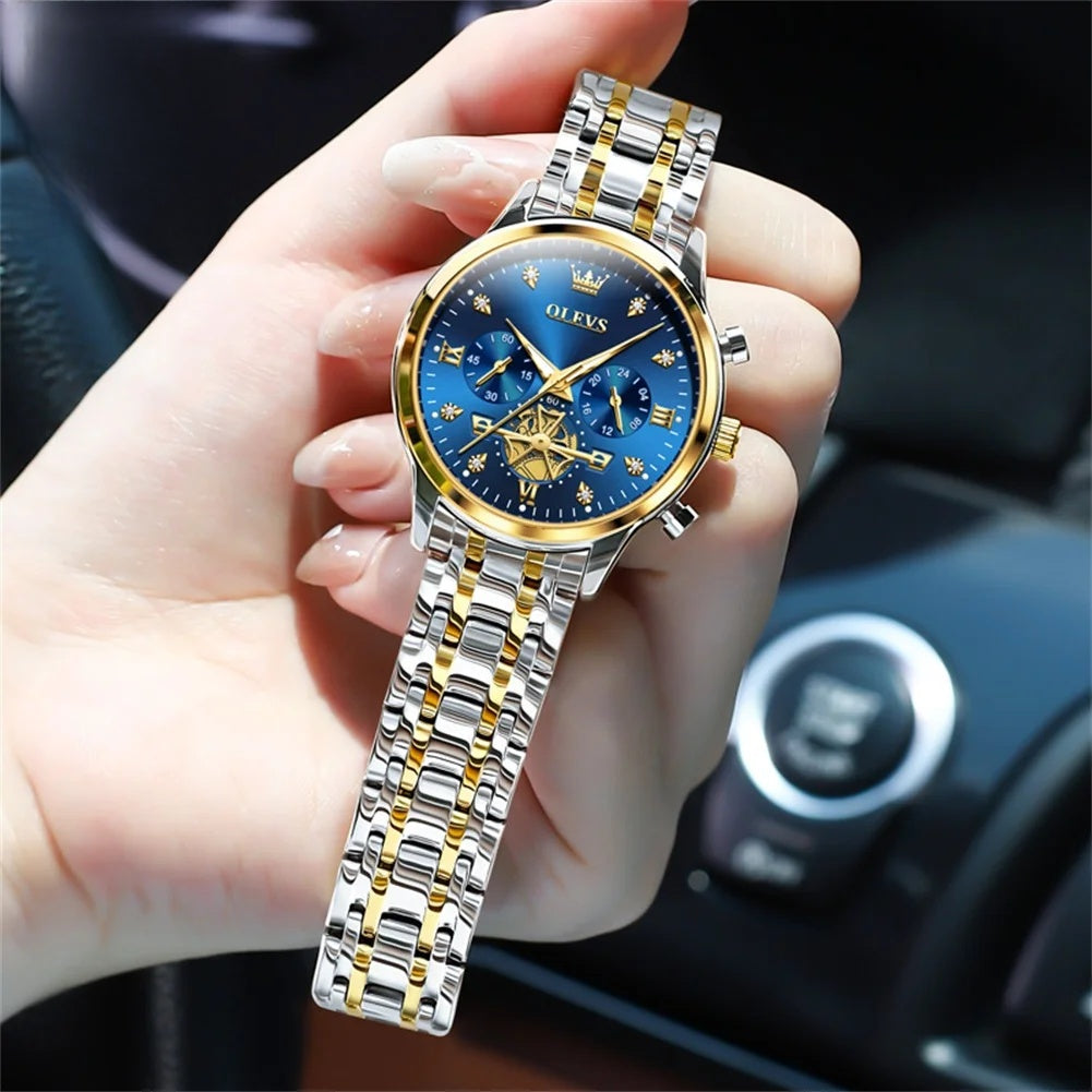 Women's Gold Stainless Steel Multifunction Quartz Watch