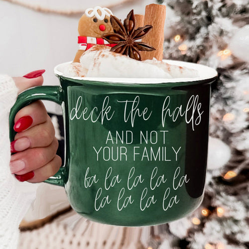 Deck The Halls Ceramic Campfire Mug 14.5oz Holiday Coffee Cup Red Or Green Limited Collection