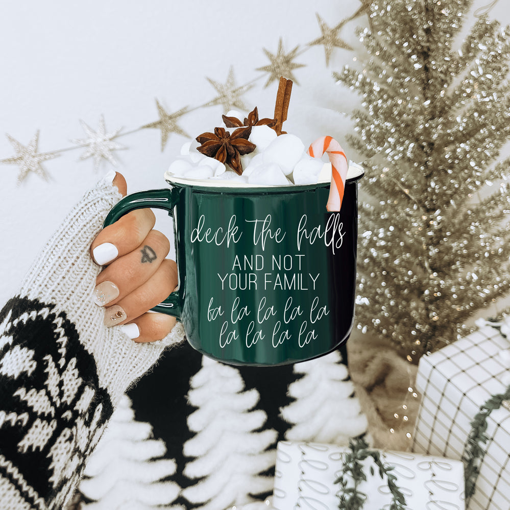 Deck The Halls Ceramic Campfire Mug 14.5oz Holiday Coffee Cup Red Or Green Limited Collection