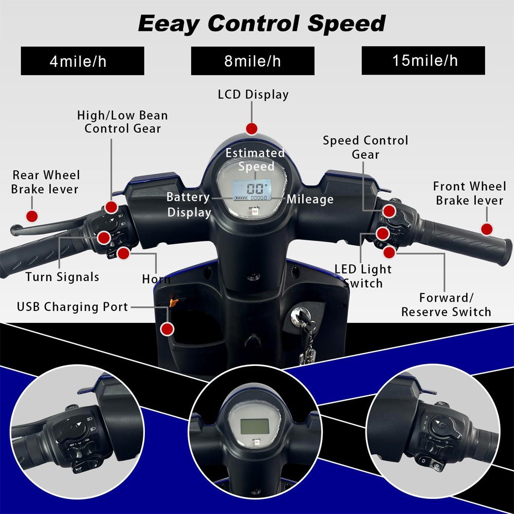 Zvg Deluxe 800W 60V/20AH 3-Wheel Electric Medical Handicap Motorized Mobility Power Scooter, 350LBS (SAK95137)