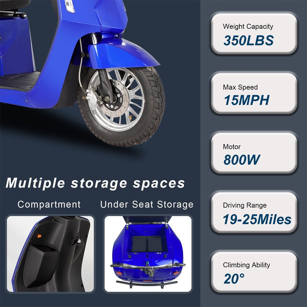 Zvg Deluxe 800W 60V/20AH 3-Wheel Electric Medical Handicap Motorized Mobility Power Scooter, 350LBS (SAK95137)