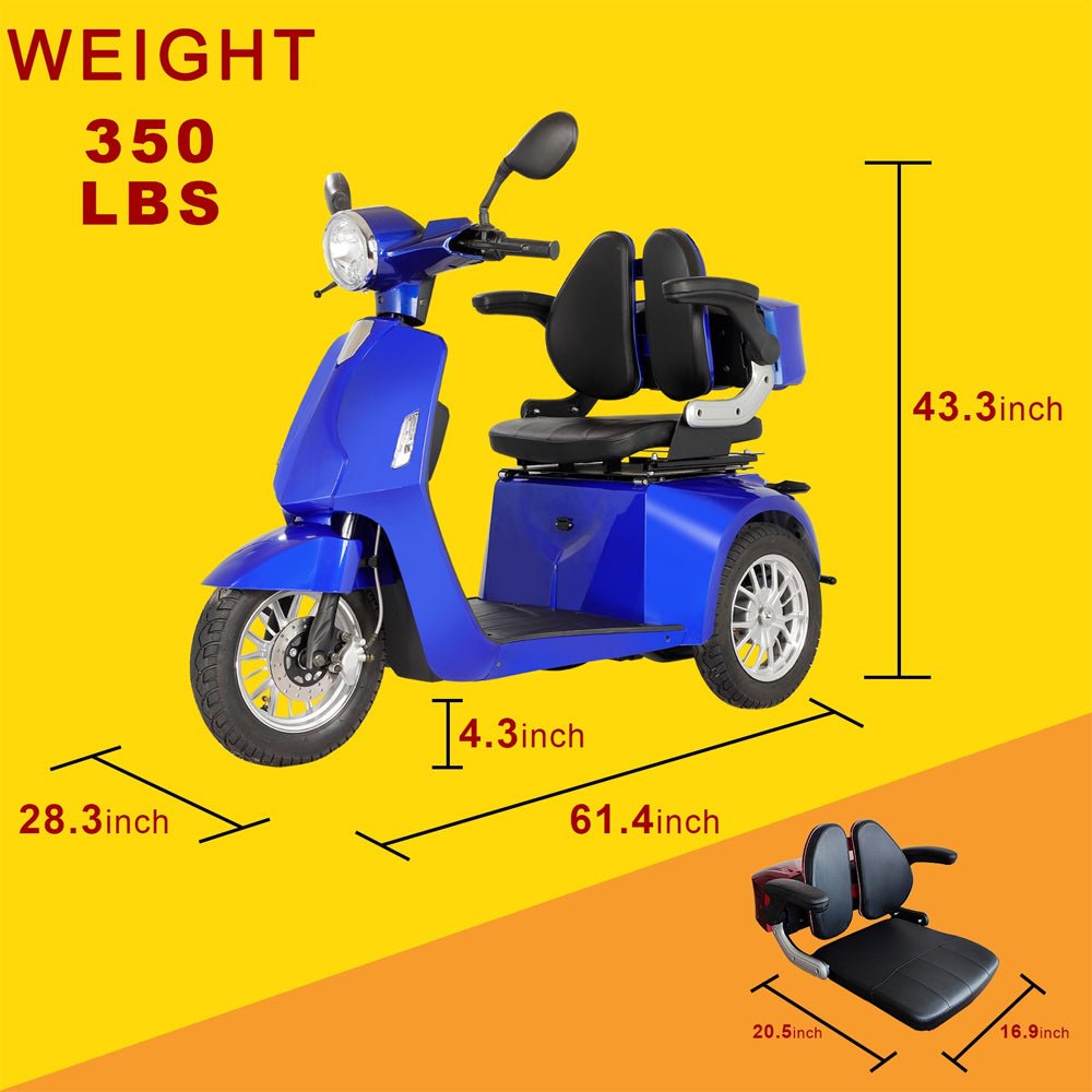 Zvg Deluxe 800W 60V/20AH 3-Wheel Electric Medical Handicap Motorized Mobility Power Scooter, 350LBS (SAK95137)