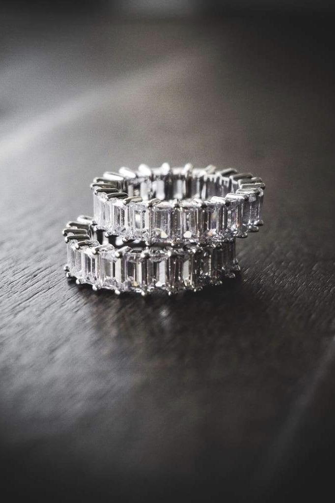 Diamond Baguette Eternity Ring Sterling Silver Band