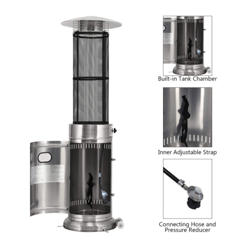 Portable Cylindrical Freestanding Outdoor Round Glass Tube Propane Patio Heater, 41K BTU (SAK93913)