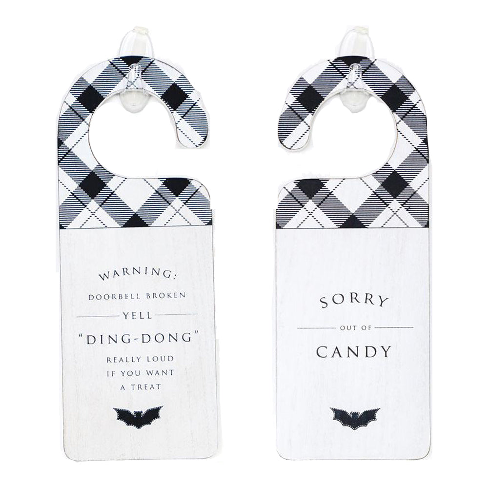 Halloween Double-Sided Door Hanger Spooky Cute Door Knob Sign 5x11.5 Black White