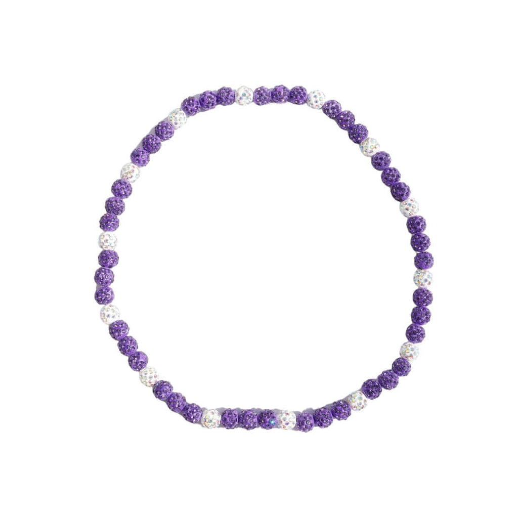 Dinger Iced Out Baseball Bead Necklace | Purple & White