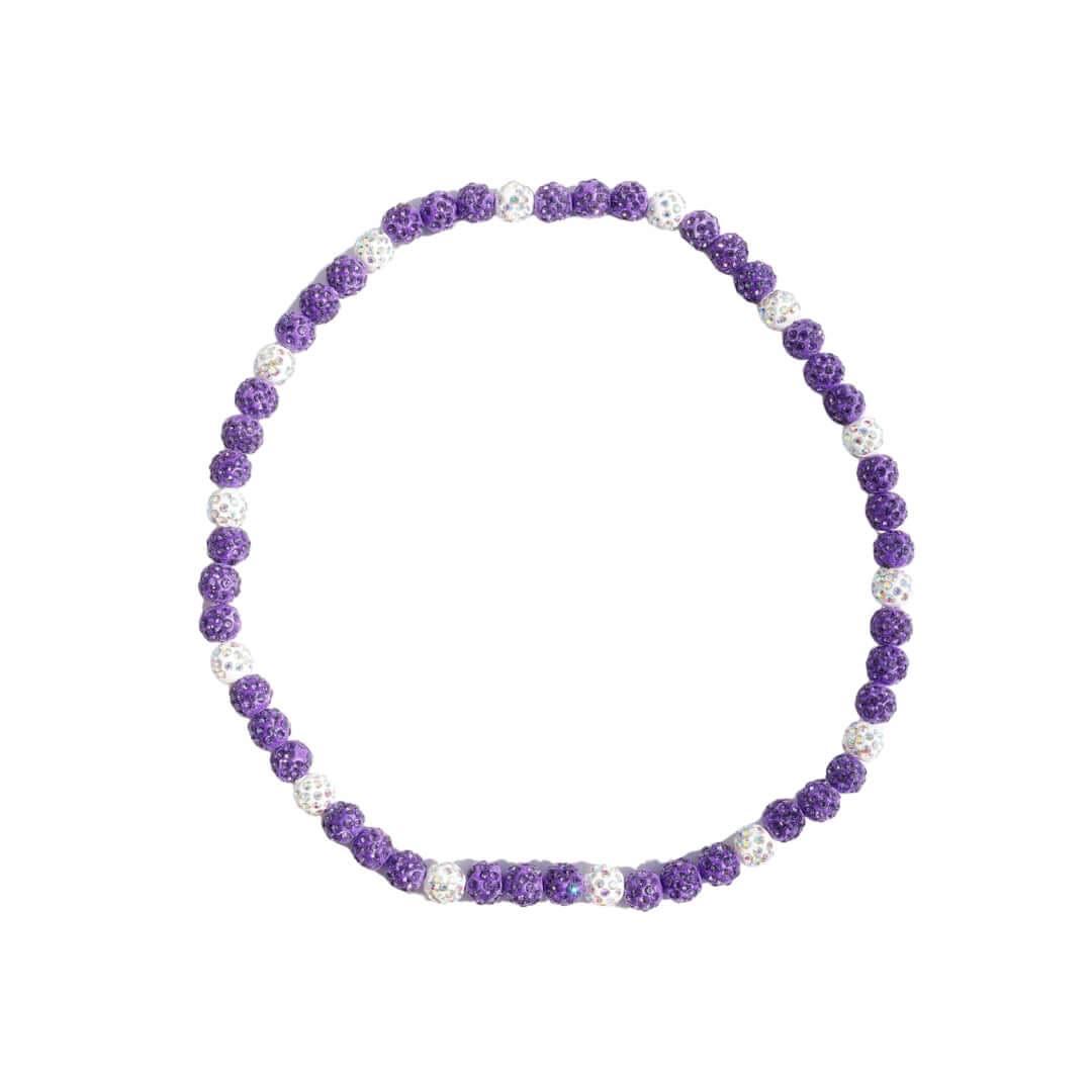 Dinger Iced Out Baseball Bead Necklace | Purple & White