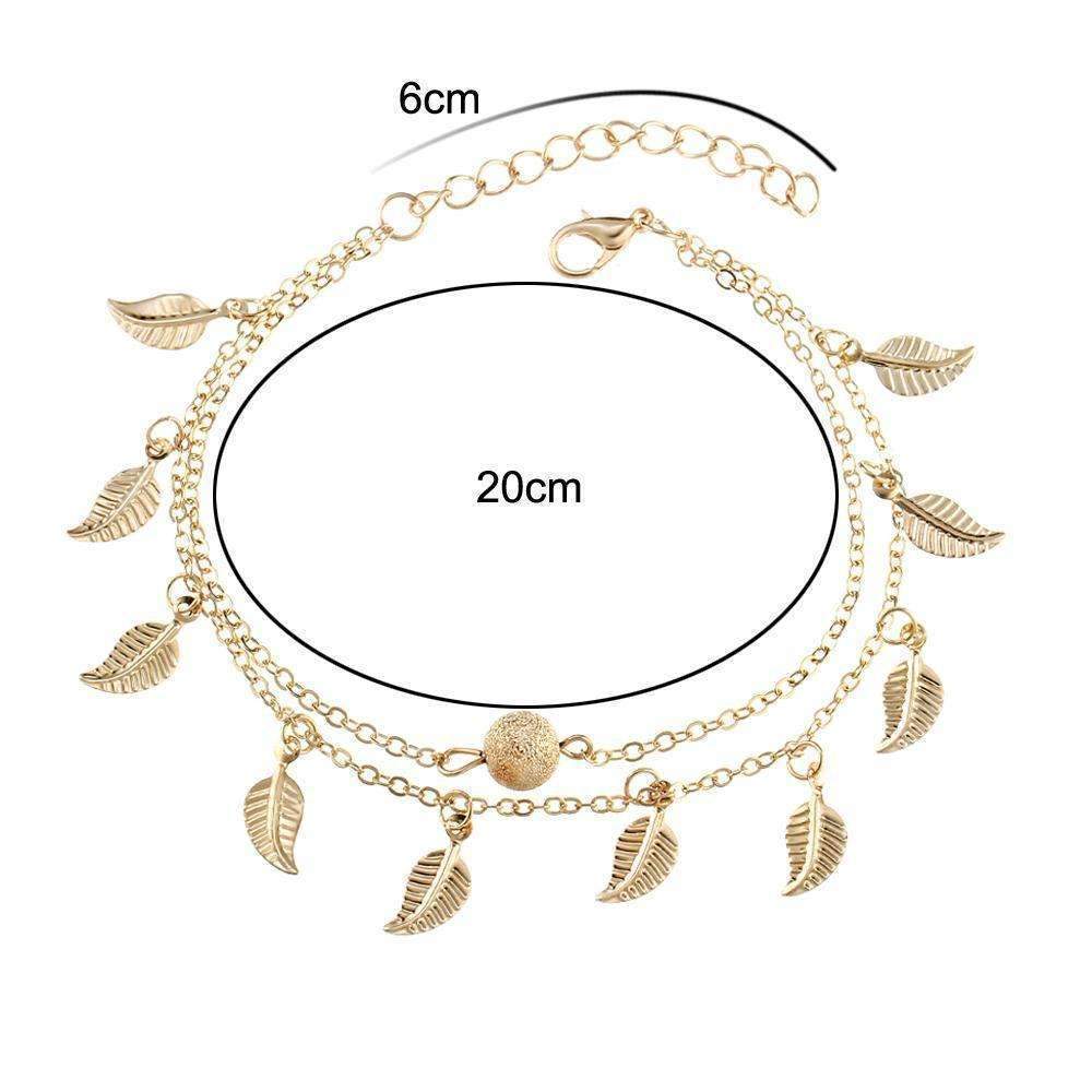 Double Layer Feather Anklet Gold Beach Boho Adjustable