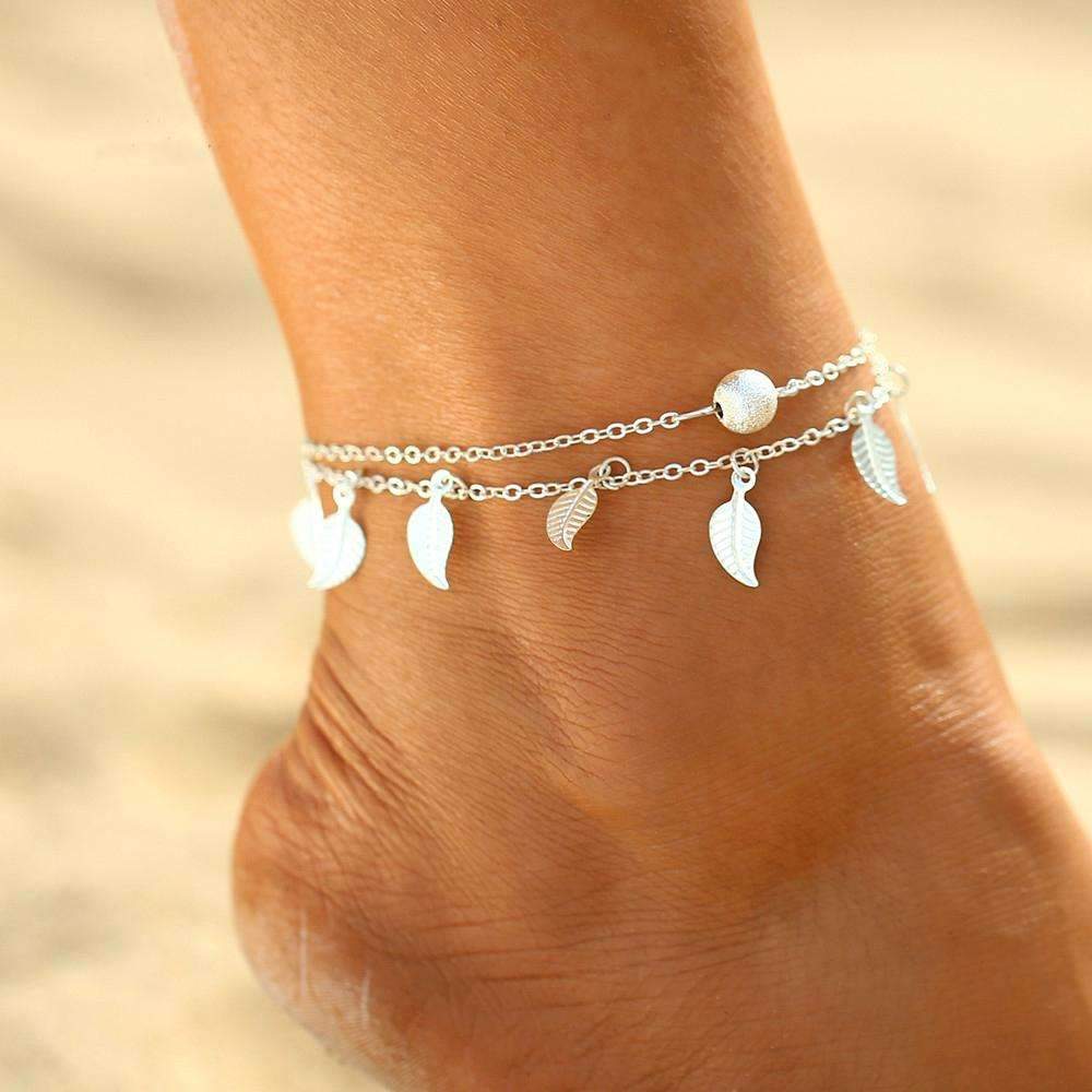 Double Layer Feather Anklet Gold Beach Boho Adjustable