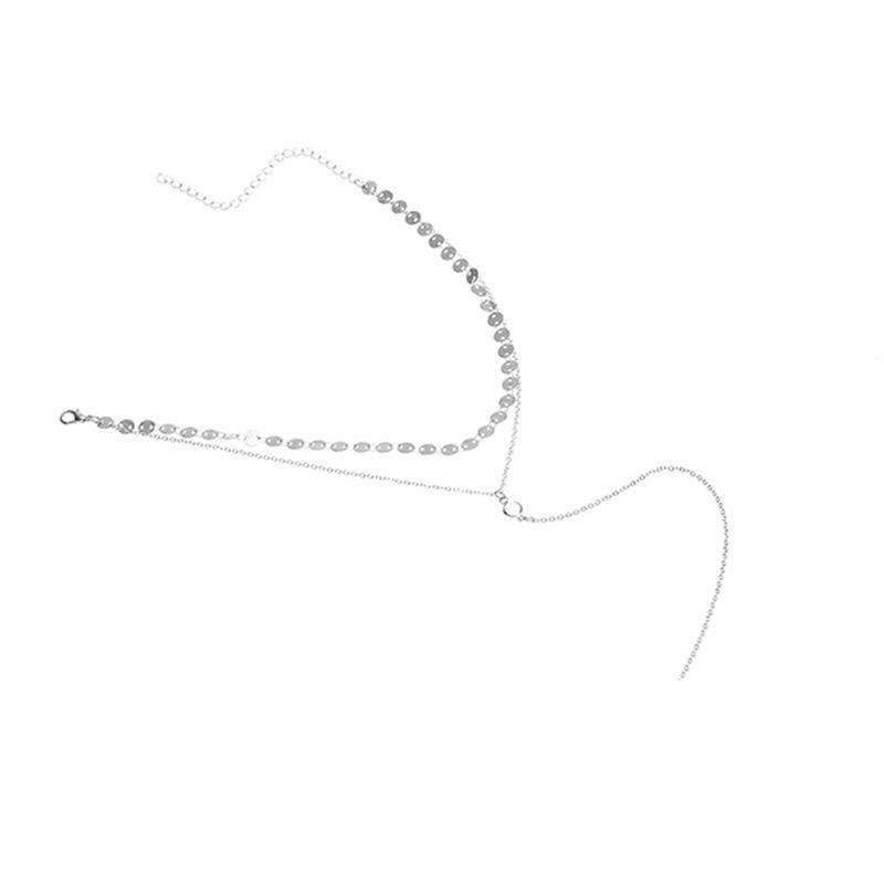 Double Layer Lariat Necklace Dainty Silver Pendant Choker