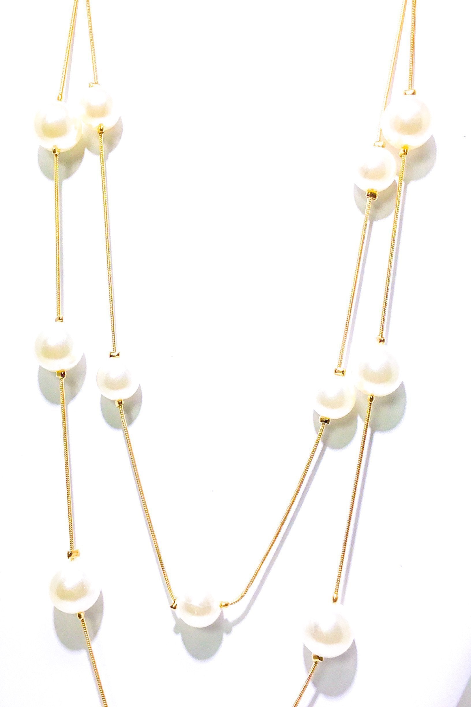 Double Strand Pearl Necklace Faith Pendant Layered Gold