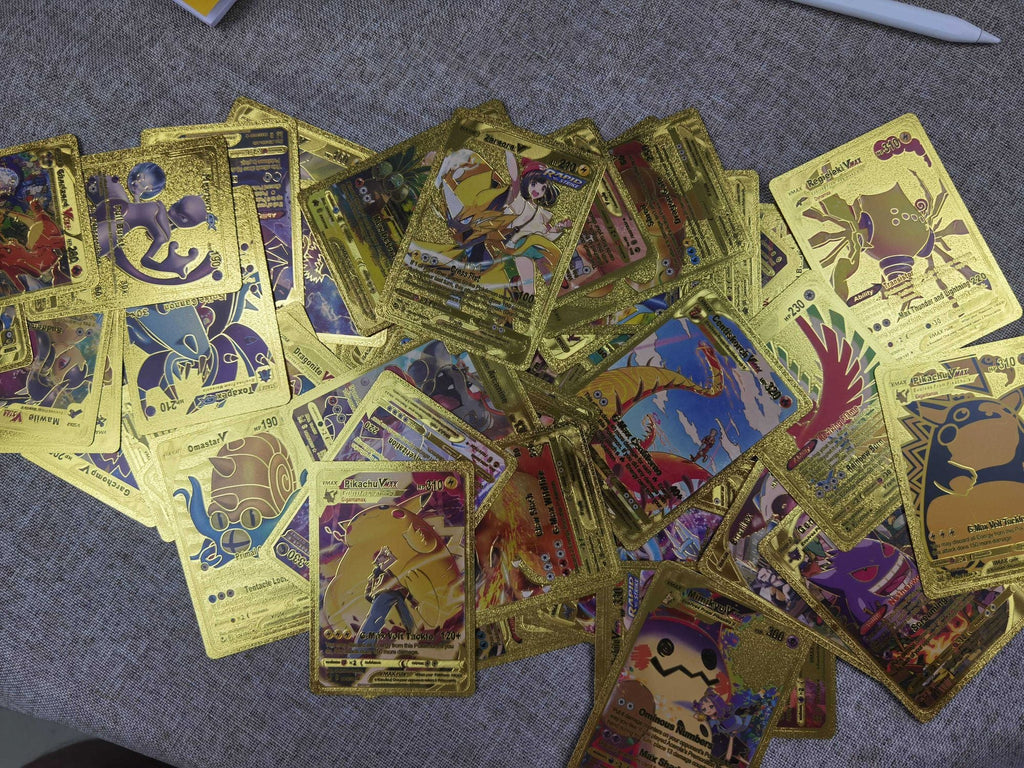 55 PCS Gold Cards Packs Vmax DX GX Rare Pokemon Cards TCG Booster Box Gold Foil